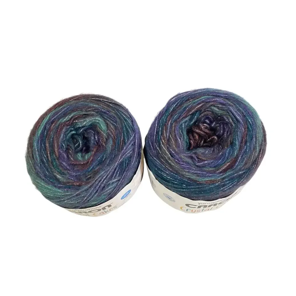 Caron Crystal Cakes Yarn Hummingbird Blue Purple Metallic Discontinued Lot of 2